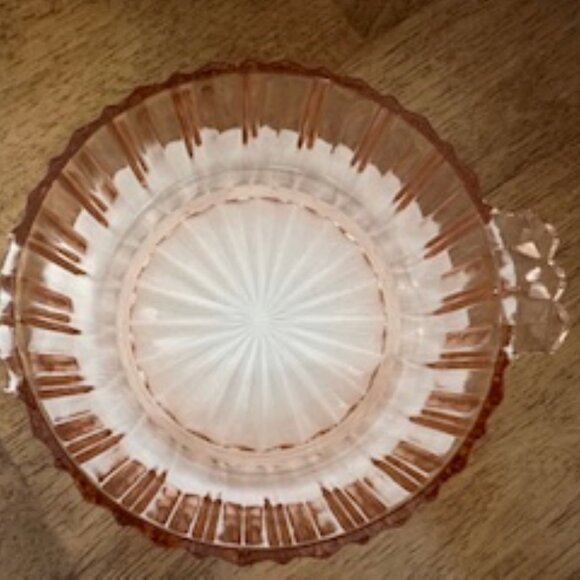 Anchor Hocking Pink Depression Glass Bowl – Vintage Handled Ribbed Dish 1930s–40 - Picture 4 of 6